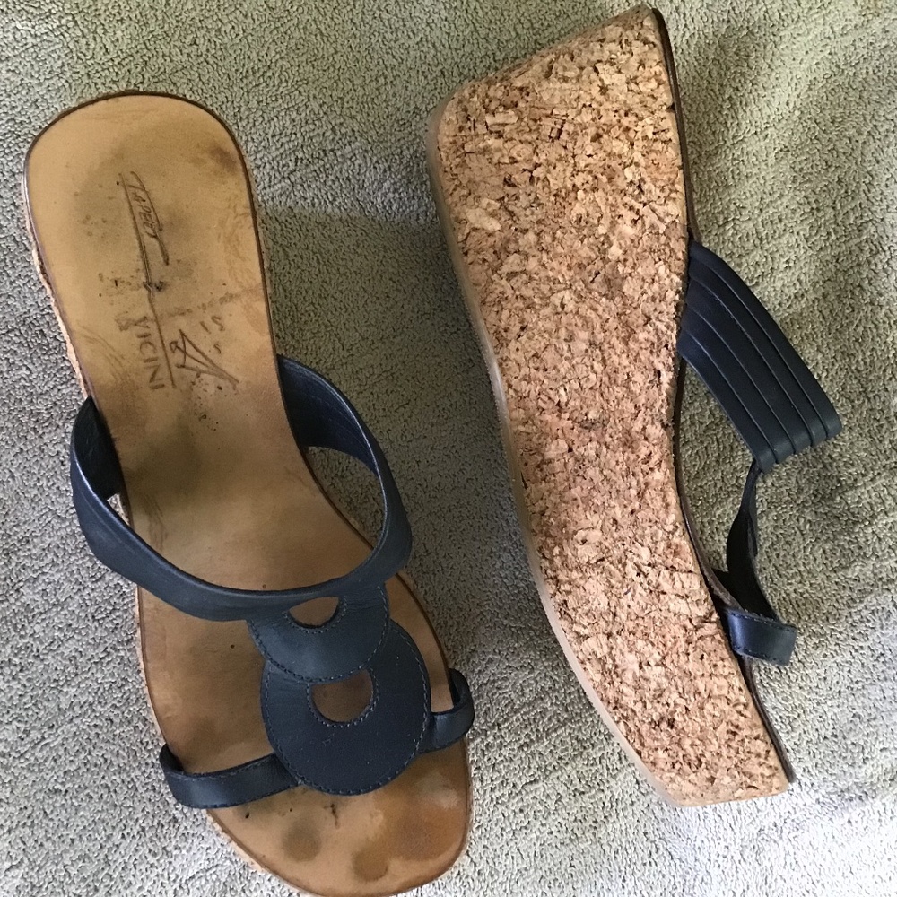 Vicini Italy cork & leather platform sandals! 39.5/ 9